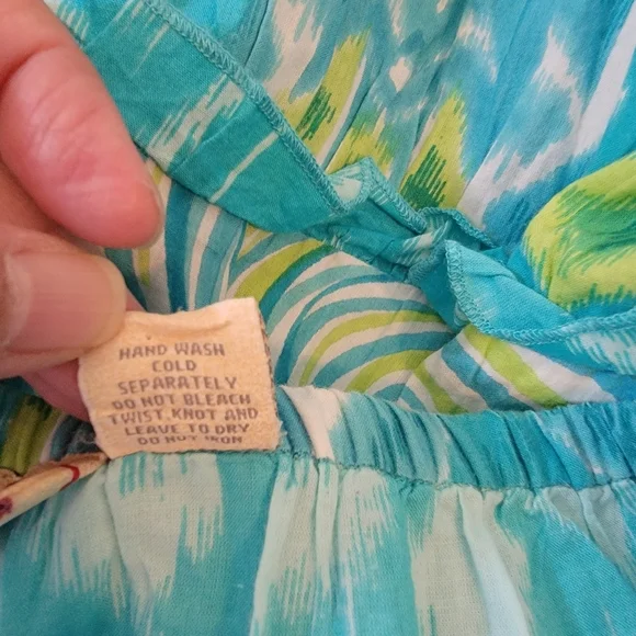 VTG Choices Blue Tiered Maxi Skirt Sz M Cotton Elastic Waist Cottagecore Boho - Picture 10 of 11